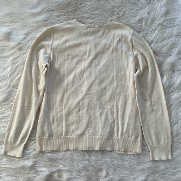 Ann Taylor loft cream lace front king sleeve cardigan button sweater - Picture 7 of 10